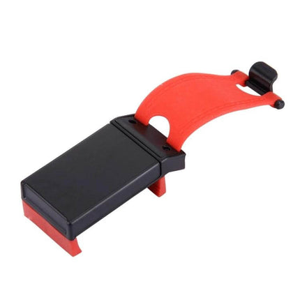 Universal Steering Wheel Phone Mount for Smartphones and Devices - red and black clamp-style car mount for hands-free driving