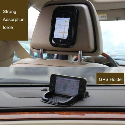 Punctate Black Car Phone Slip Mat for Secure Vehicle Use on dashboard holding a smartphone during drive