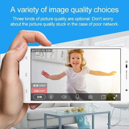 SECTEC Wireless Pan-Tilt Home Security Camera for Monitoring showing mobile app live 1080P feed of child playing in living room