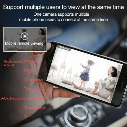 SECTEC Wireless Pan-Tilt Home Security Camera for Monitoring showing mobile remote viewing with multiple user access on a smartphone screen