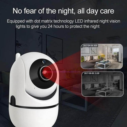 SECTEC Wireless Pan-Tilt Home Security Camera for Monitoring showing white pan-tilt camera with 1080P night vision live app view