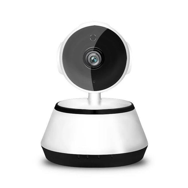 Wireless IP Camera with Night Vision for Home Monitoring white compact indoor camera showing lens and swivel base for remote home surveillance