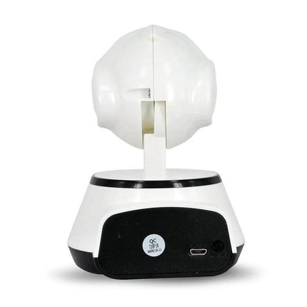 Wireless IP Camera with Night Vision for Home Monitoring showing back view with micro USB port and swivel mount
