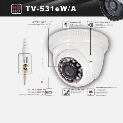 Waterproof Security Camera for Outdoor Night Vision Monitoring - dome camera with IR LEDs, 3.6mm lens, 720p HD, CMOS sensor, waterproof housing