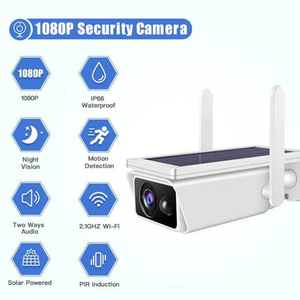 Solar Powered Outdoor Security Camera with Motion Detection and Night Vision - wireless solar CCTV for driveways, gardens, entryways with night vision