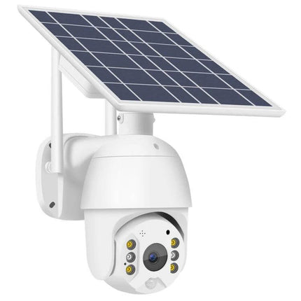Outdoor Solar-Powered Security Camera for Home Monitoring mounted on wall with solar panel, motion-detection and app alerts for garden or driveway surveillance