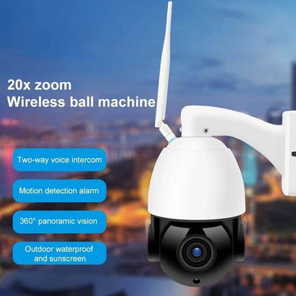 Wireless WiFi Dome Camera for Home Security Monitoring white outdoor dome camera with antenna, two-way audio, motion alerts and 360° view