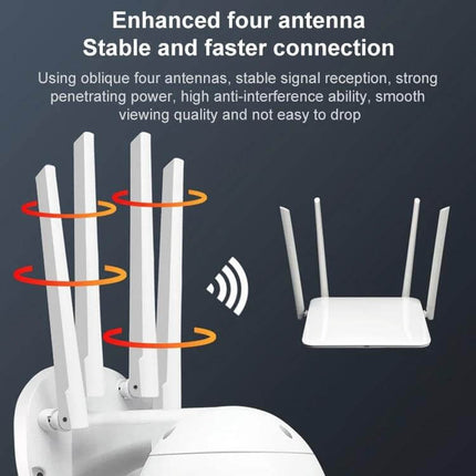 QX38 Outdoor Surveillance Camera for Home Monitoring showing camera with four external antennas for stable wireless HD connection