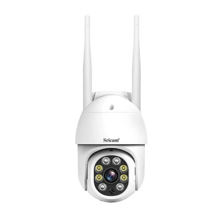 Sricam Outdoor PTZ Camera for Home Security with Night Vision - white outdoor 1080P PTZ camera with dual antennas, night vision and motion alerts