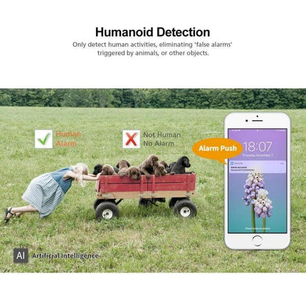Sricam Outdoor PTZ Camera for Home Security with Night Vision detecting humanoid movement and sending mobile alarm push notifications