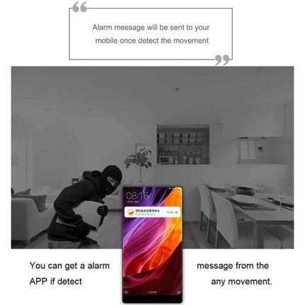 CAMSOY C9 Wearable WiFi Surveillance Camera for Daily Monitoring alert example showing motion detection sending alarm to mobile during home intrusion