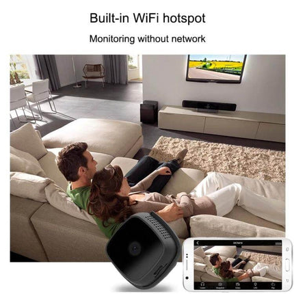CAMSOY C9 Wearable WiFi Surveillance Camera for Daily Monitoring compact wearable camera shown monitoring a couple on a living room couch