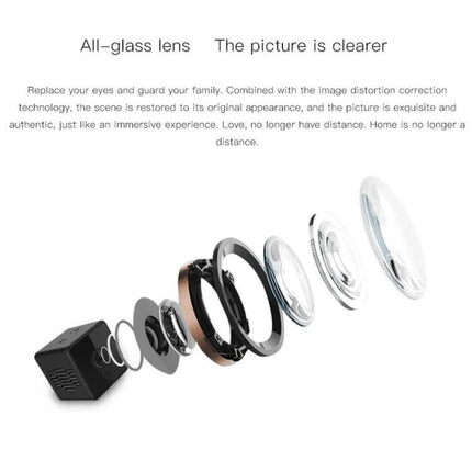 CAMSOY S1 Wireless WiFi Surveillance Camera for Home Monitoring showing exploded all-glass lens components demonstrating clearer picture and image correction