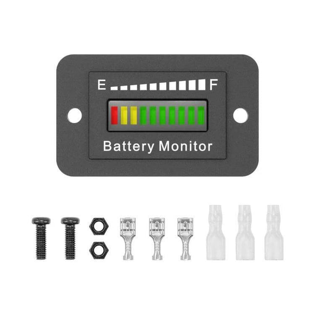 BM210 LED Battery Indicator For Electric Vehicles And Golf Carts 12-72V compact 10-segment LED battery monitor for golf carts and electric vehicles