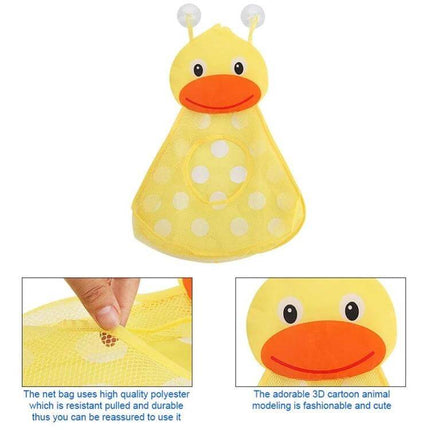 Baby Bath Toy Storage Mesh Bag With Strong Suction Cups - Yellow Duck Mesh Organizer With Suction Cups For Bath Toys