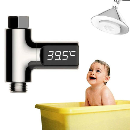 Baby Bath Water Thermometer Rotatable 360 Degree For Gentle Bath Time - LED display shows 39.5°C above baby in bathtub