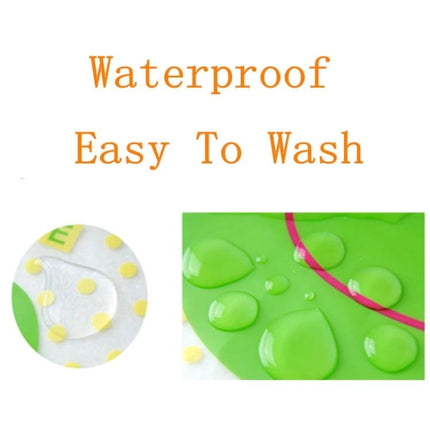 Baby Bibs Waterproof Long Sleeve Apron One Size Everyday Use showing waterproof PEVA surface with water droplets, easy to wash and stain-resistant