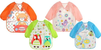 Baby Bibs Waterproof Long Sleeve Apron One Size Everyday Use - colorful waterproof long sleeve baby aprons with animal and butterfly prints