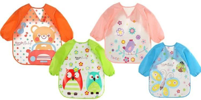 Baby Bibs Waterproof Long Sleeve Apron One Size Everyday Use - colorful waterproof long sleeve baby aprons with animal and butterfly prints