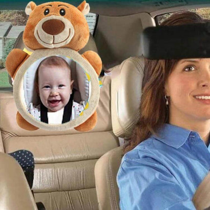 Baby Car Seat Rearview Mirror Plush Toy Fish Mirror showing plush fish frame with infant reflection, compact 35x23.5 cm car seat accessory for monitoring baby