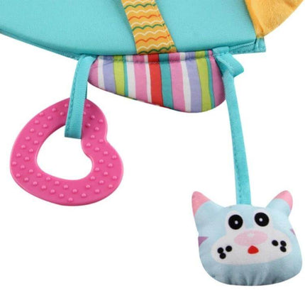 Baby Car Seat Rearview Mirror Plush Toy Fish Mirror showing plush fish and teether hanging from striped fabric, soft toy for infant engagement