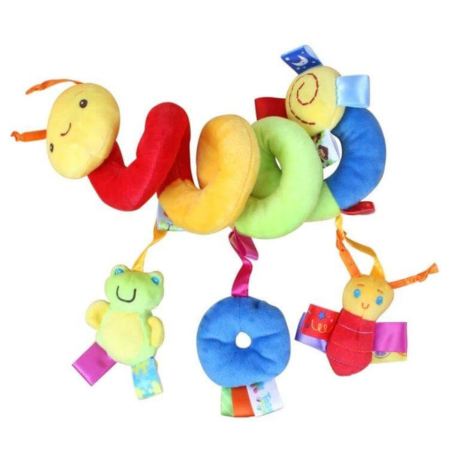 Baby Caterpillar Cot Spiral Toy For Pram Hanging Rattle plush spiral pram toy with hanging frog, donut and bug rattles for stroller or crib