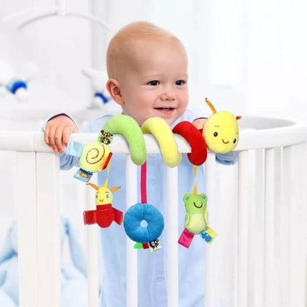 Baby Caterpillar Cot Spiral Toy For Pram Hanging Rattle plush spiral attached to crib rail with hanging rattles entertaining infant