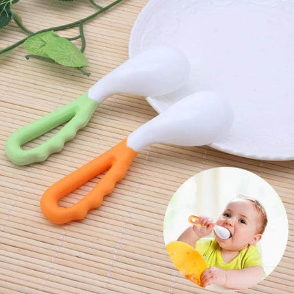 Baby Curved Feeding Spoon Set 2 Pack For Easy Feeding - two curved PP spoons 11.5cm with ergonomic handles for neat baby puree and soft-food feeding