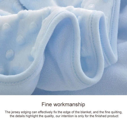 Baby Double Layer Knitted Fleece Blanket For Cozy Snuggles - Light Blue plush double-layer baby blanket with soft jersey edging