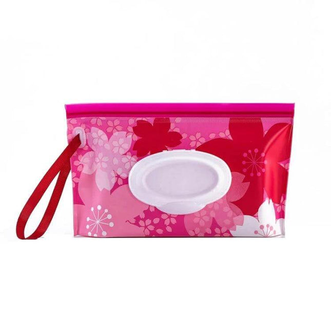 Baby EVA Wet Wipes Bag Portable For Travel Diaper Bag - pink floral EVA pouch with handle and resealable wipe opening