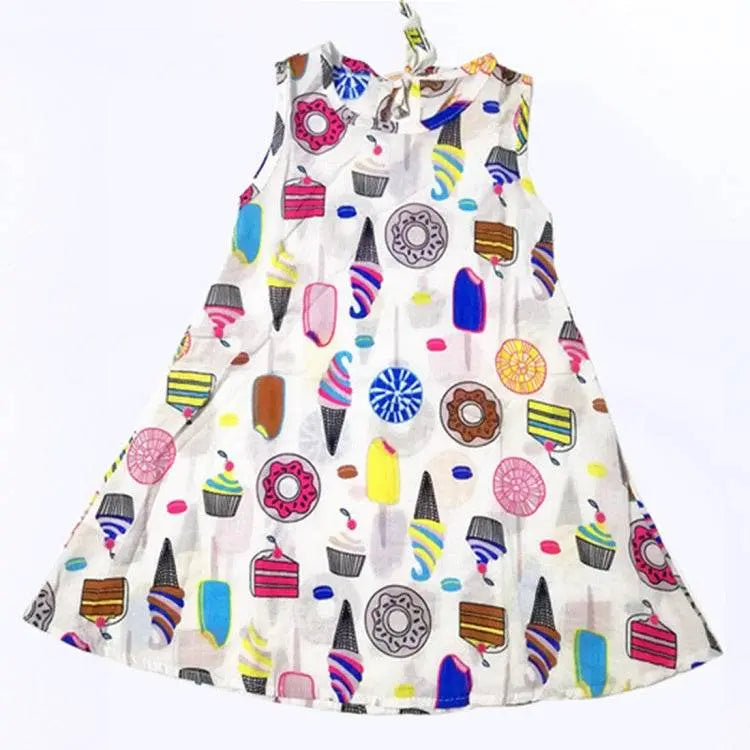 Baby Girls Fashion Donut Print Sleeveless Dress 90 to 130 Yards