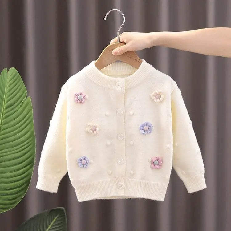 Baby Girls Flower Sweater Cardigan Winter Solid Color 80cm to 120cm