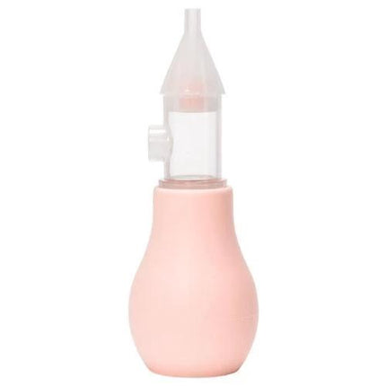 Baby Nasal Aspirator for Clear Breathing, Soft Silicone Tip — compact pink bulb with clear silicone tip and one-way valve for gentle baby suction