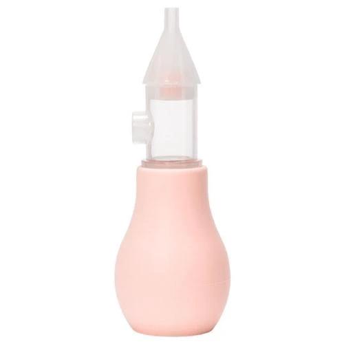 Baby Nasal Aspirator for Clear Breathing, Soft Silicone Tip — compact pink bulb with clear silicone tip and one-way valve for gentle baby suction