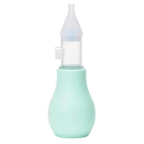 Baby Nasal Aspirator for Clear Breathing, Soft Silicone Tip — compact mint silicone bulb with clear one-way valve nozzle for gentle infant suction