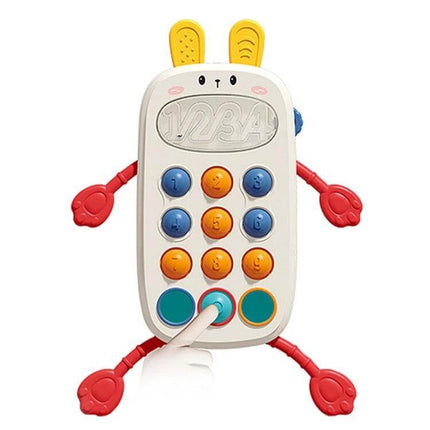 Baby Puzzle Fun Rope Toys For Babies With Soft Cartoon Shapes brightly colored pull rope phone toy with numbered buttons and soft paw limbs