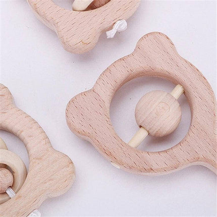 Baby Puzzle Wooden Rattle With Bear Bell For Babies natural beech wood bear-shaped rattle for auditory development and hand-eye coordination