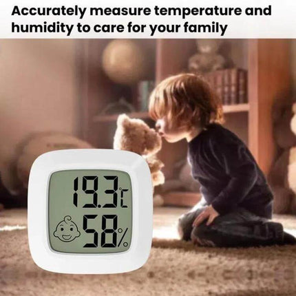 Baby Room Temperature And Humidity Meter Square For Nursery Use Daily compact square monitor showing temperature 19.3°C and 58% humidity in nursery
