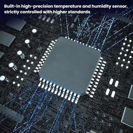 Baby Room Temperature And Humidity Meter Square For Nursery Use Daily showing high-precision sensor chip on circuit board for accurate readings