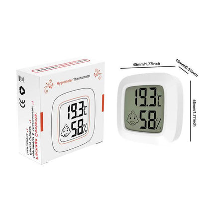 Baby Room Temperature And Humidity Meter Square For Nursery Use Daily compact white square hygrometer showing 19.3°C and 58% humidity