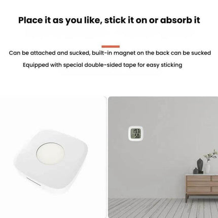 Baby Room Temperature And Humidity Meter Square For Nursery Use Daily compact square monitor showing temperature and humidity mounted on nursery wall