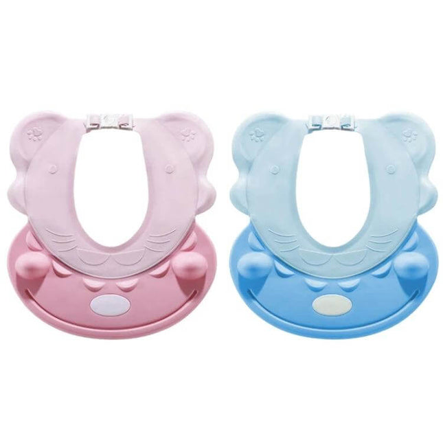Baby Shower Cap With Adjustable Fit For Bath Time Use - pink and blue foldable TPE baby shampoo shield