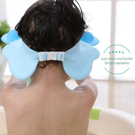 Baby Shower Cap With Adjustable Fit For Bath Time Use - soft blue TPE adjustable baby shower cap protecting eyes and ears during bath