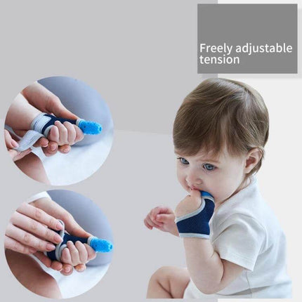 Baby Silicone Molar Finger Cots Breathable For Gentle Teething - baby wearing blue silicone molar finger cot for soothing gums during teething, adjustable snug fit