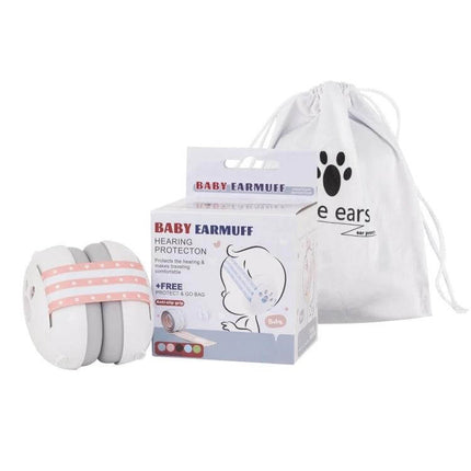 Baby Sleep Headband Earmuffs For Noise Reduction During Sleep - pink polka dot infant earmuffs with box and drawstring storage bag, 25 dB protection