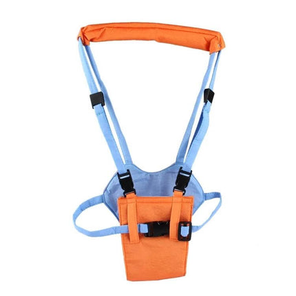 Baby Walking Harness Leash Adjustable for Learning to Walk - orange and blue adjustable baby harness with curved handle and safety buckles