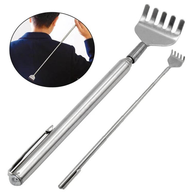 Back Scratcher Telescopic 2 Pack For Home And Office - telescoping stainless steel back scratcher with five-edge teeth, 18–53 cm reach, 2-pack for desk or travel