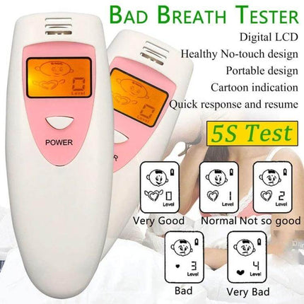 Bad Breath Detector Odor Gas Test Monitor With Digital LCD Display handheld pocket tester with backlit screen and cartoon indicators