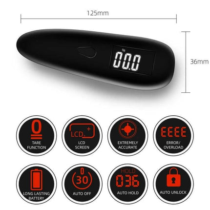 Baggage Scale For Travel Luggage Portable 50 Kg Capacity - compact digital luggage scale with 50kg/0.05kg precision, LCD display, tare, auto-off, auto-hold