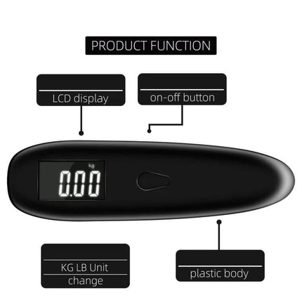 Baggage Scale For Travel Luggage Portable 50 Kg Capacity - black portable digital luggage scale with LCD display, unit change and on-off button